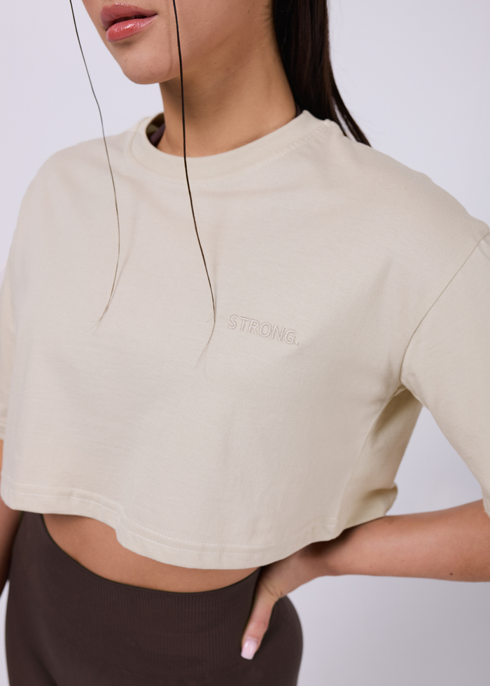 CROP - T-shirt (CREAM) Nude | ODZIEŻ TOPY/T-SHIRTY  CROP TOPY i